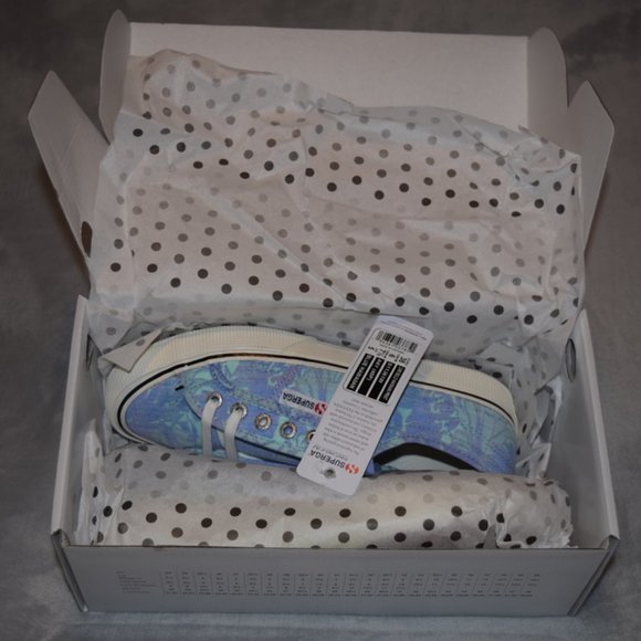 Superga Blue Tropical Lace-Up Sneaker New in Box Size 38 - Picture 5 of 11
